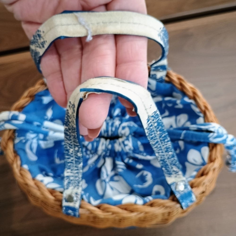 Wicker Basket with Blue Floral Handbag - Picture 5 of 6